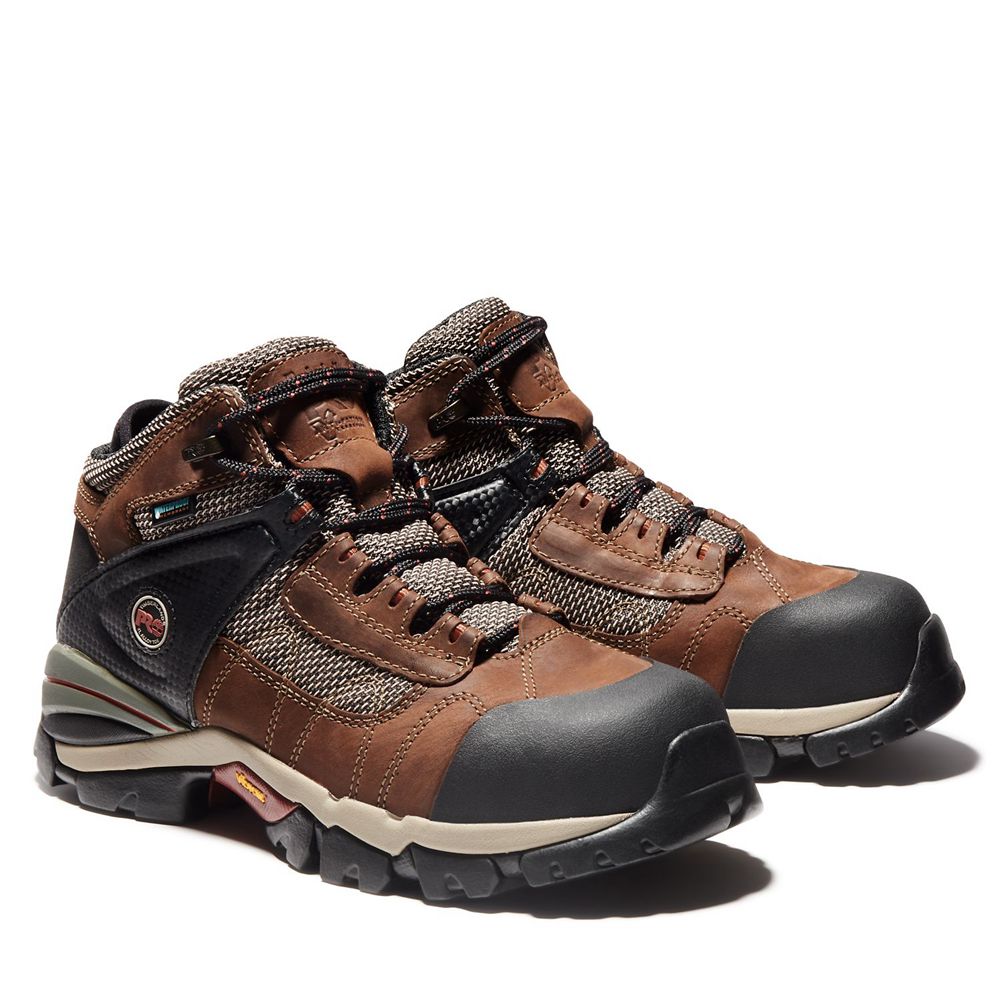 Timberland Mens Work Boots PRO® Hyperion Mid Alloy Toe - Brown/Black - India YJ4859103